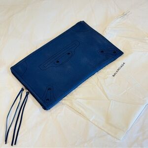 BRAND NEW! Balenciaga Blue Grained Calfskin Blackout Pouch